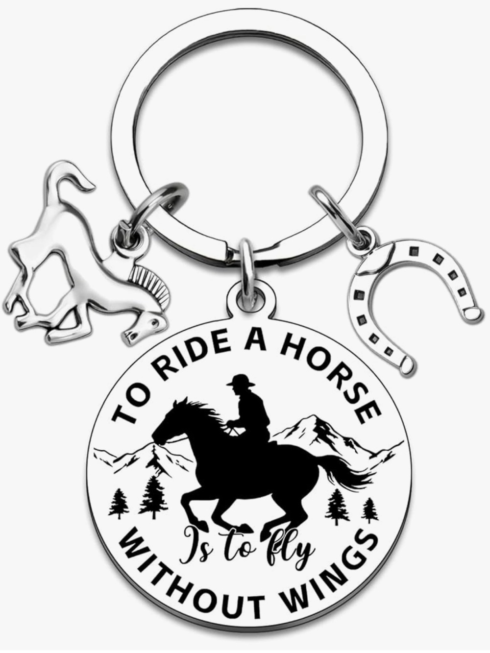 Chic Nation Silver Black Horse Rider Keychain Charm